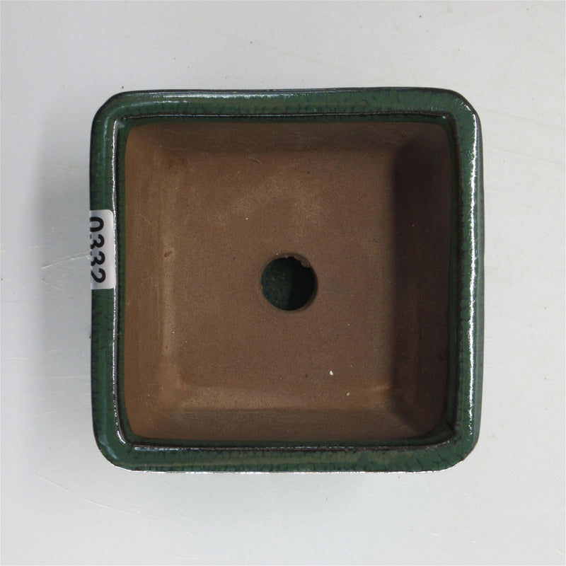 10cm Glazed Bonsai Pot | Square | 10cm x 5cm | Green | With drip tray - Yorkshire Bonsai