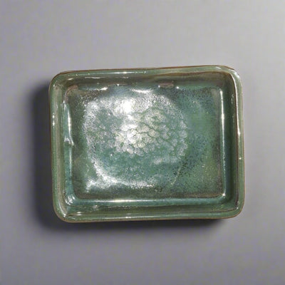 12cm Glazed Drip Tray | Rectangle | Green - Yorkshire Bonsai