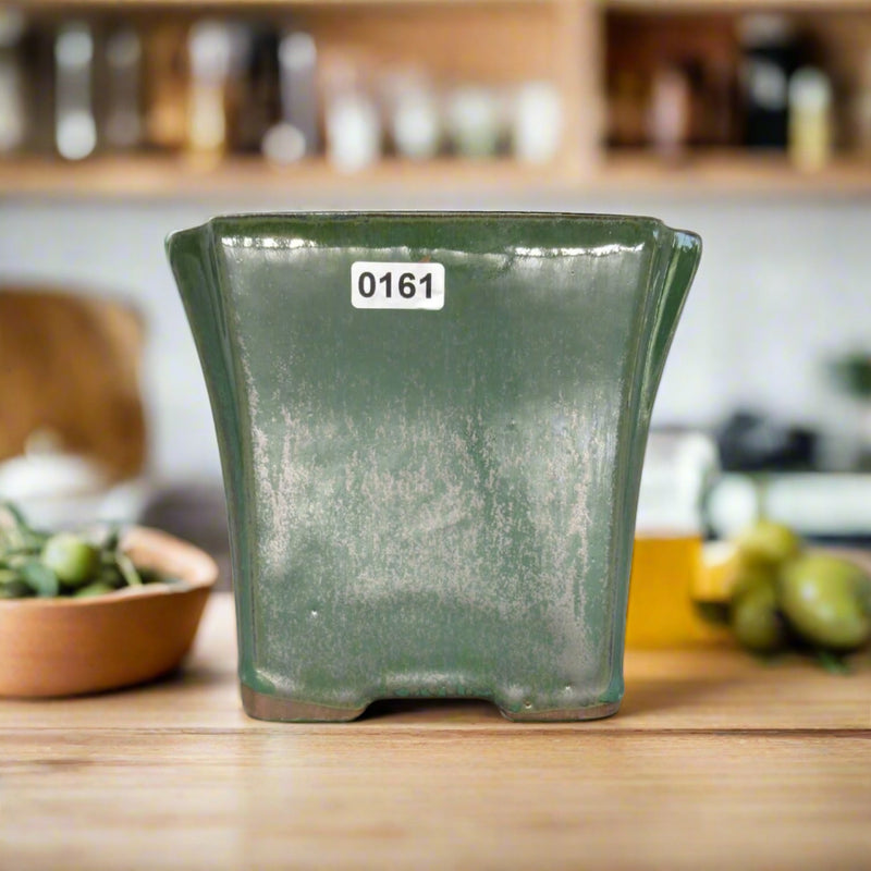 13cm Glazed Bonsai Pot | Cascade | 13cm x 12cm | Green - Yorkshire Bonsai