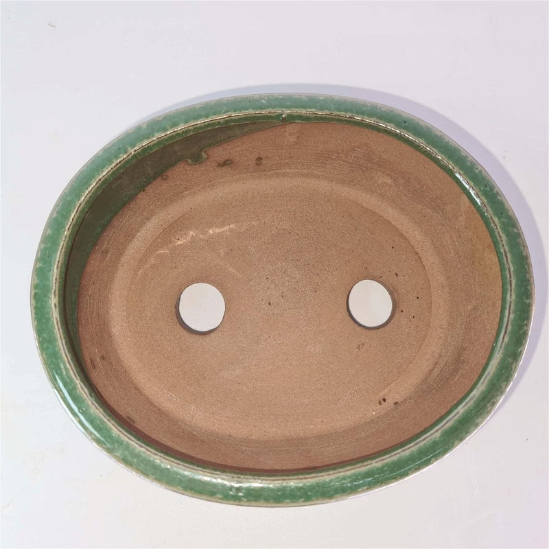 13cm Glazed Bonsai Pot | Oval | 13cm x 10cm x 5cm | Green - Yorkshire Bonsai