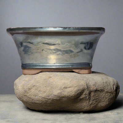 16cm Glazed Bonsai Pot | Rectangle | 16cm x 13cm x 6cm | Silver - Yorkshire Bonsai