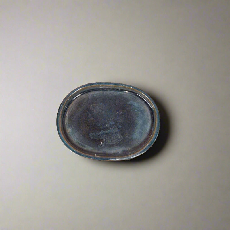 16cm Glazed Drip Tray | Oval | Blue - Yorkshire Bonsai