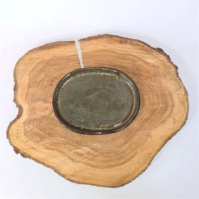 16cm Glazed Drip Tray | Oval | Green - Yorkshire Bonsai