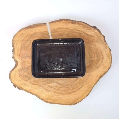 16cm Glazed Drip Tray | Rectangle | Black - Yorkshire Bonsai