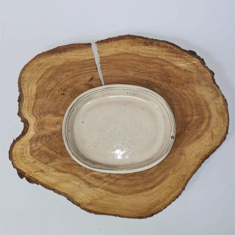 18cm Glazed Drip Tray | Oval | White - Yorkshire Bonsai