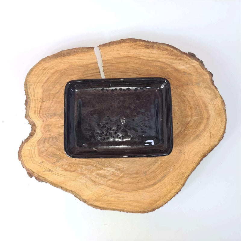 18cm Glazed Drip Tray | Rectangle | Black - Yorkshire Bonsai