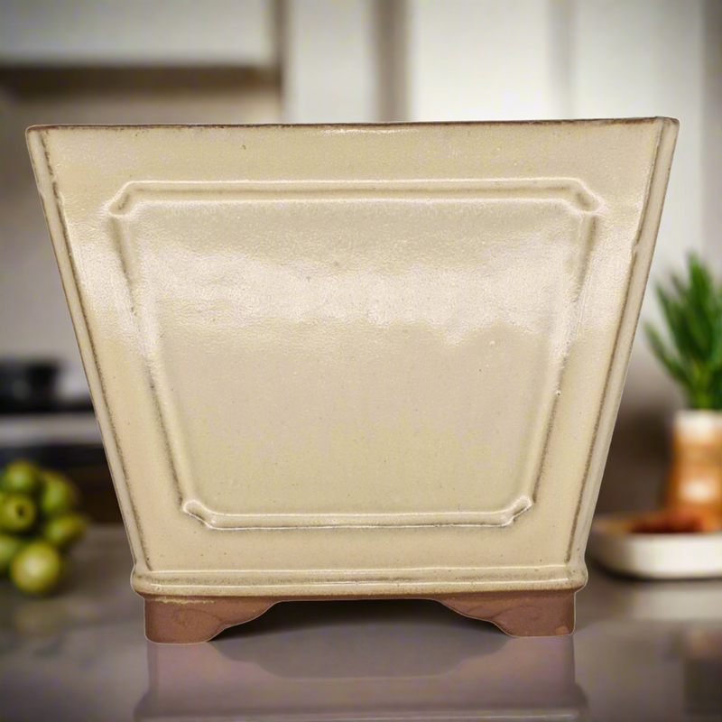 19cm Glazed Cascade Bonsai Pot | Square | 19cm x 19cm x 14cm | White - Yorkshire Bonsai