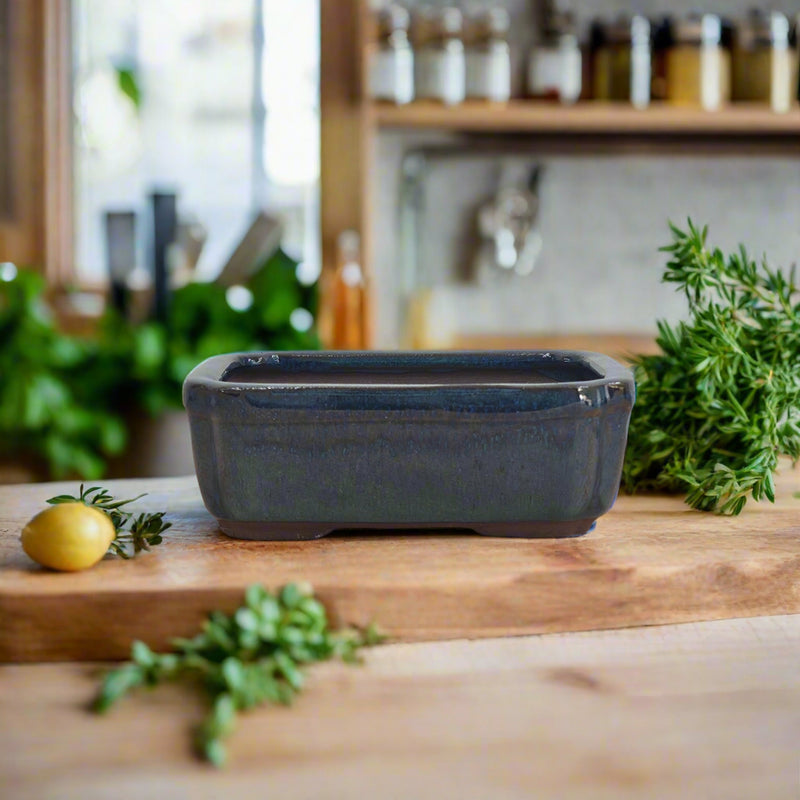 12cm Glazed Bonsai Pot | Rectangle | 12cm x 10cm x 5cm | Blue