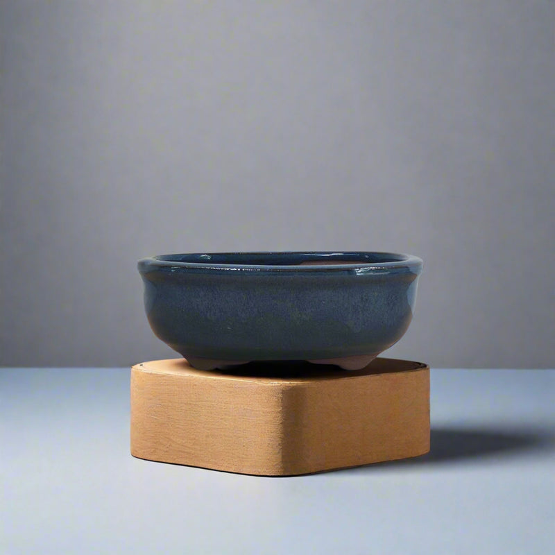 12cm Glazed Bonsai Pot | Oval | 12cm x 10cm x 5cm | Blue