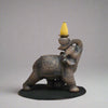 Elephant Backflow Incense Burner | Brushed Wood Effect Resin Figurine