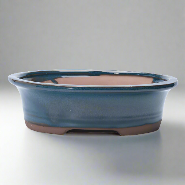 21cm Glazed Bonsai Pot | Oval | 21cm x 17cm x 6cm | Blue