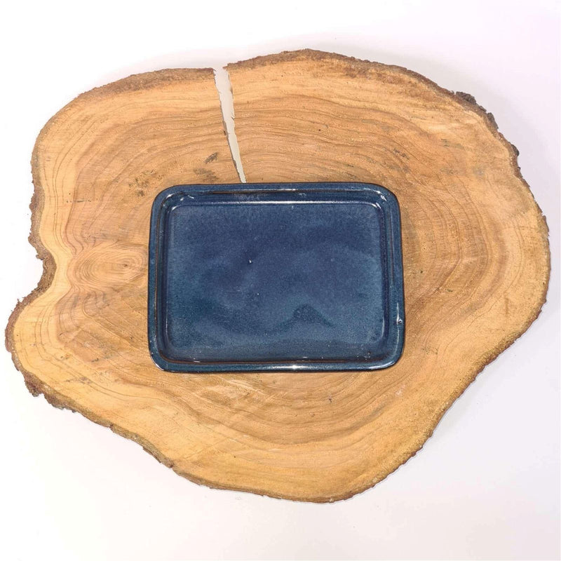 20cm Glazed Drip Tray | Rectangle | Blue - Yorkshire Bonsai
