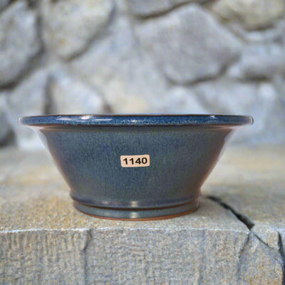 21cm Glazed Bonsai Pot | Round | 21cm x 21cm x 8cm | Blue - Yorkshire Bonsai