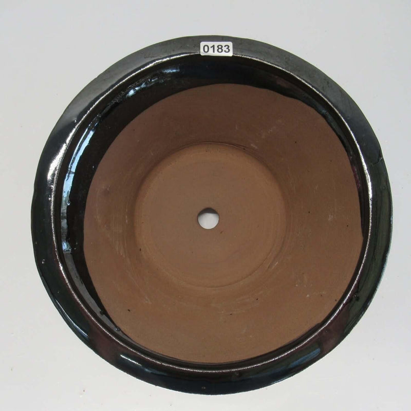 21cm Glazed Bonsai Pot | Round | 21cm x 9cm | Black - Yorkshire Bonsai