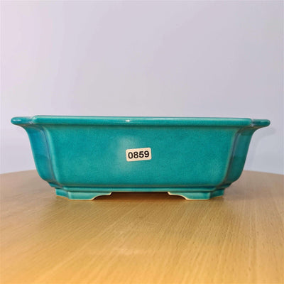 23cm Premium Glazed Bonsai Pot | Square | 23cm x 23cm x 7cm | Green - Yorkshire Bonsai