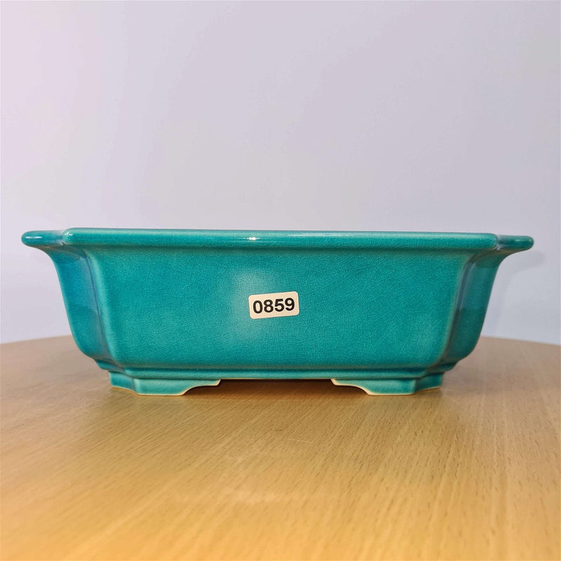 23cm Premium Glazed Bonsai Pot | Square | 23cm x 23cm x 7cm | Green - Yorkshire Bonsai