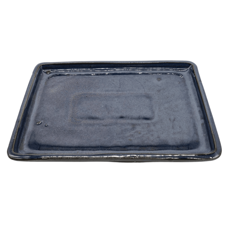 24cm Glazed Bonsai Pot Drip Tray | Rectangle | Blue - Yorkshire Bonsai