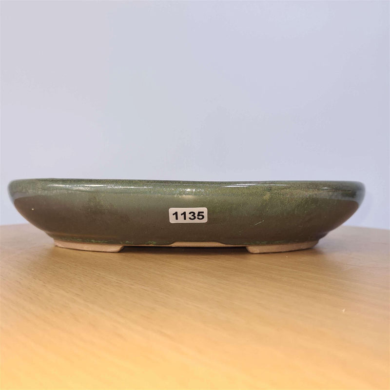 25cm Glazed Bonsai Pot | Oval | 25cm x 18cm x 4.5cm | Green - Yorkshire Bonsai