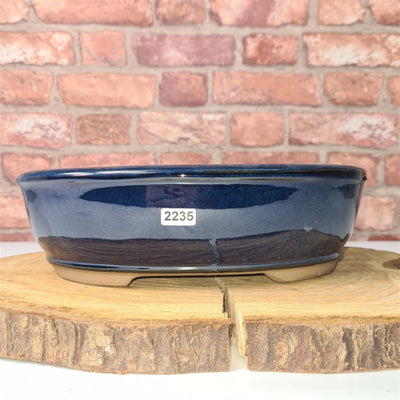 27cm Glazed Bonsai Pot | Oval | 27cm x 21cm x 8cm | Blue - Yorkshire Bonsai