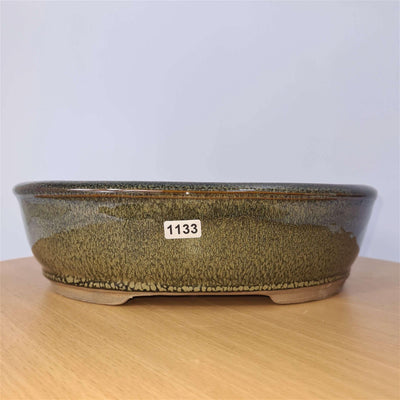 27cm Glazed Bonsai Pot | Oval | 27cm x 21cm x 8cm | Green - Yorkshire Bonsai