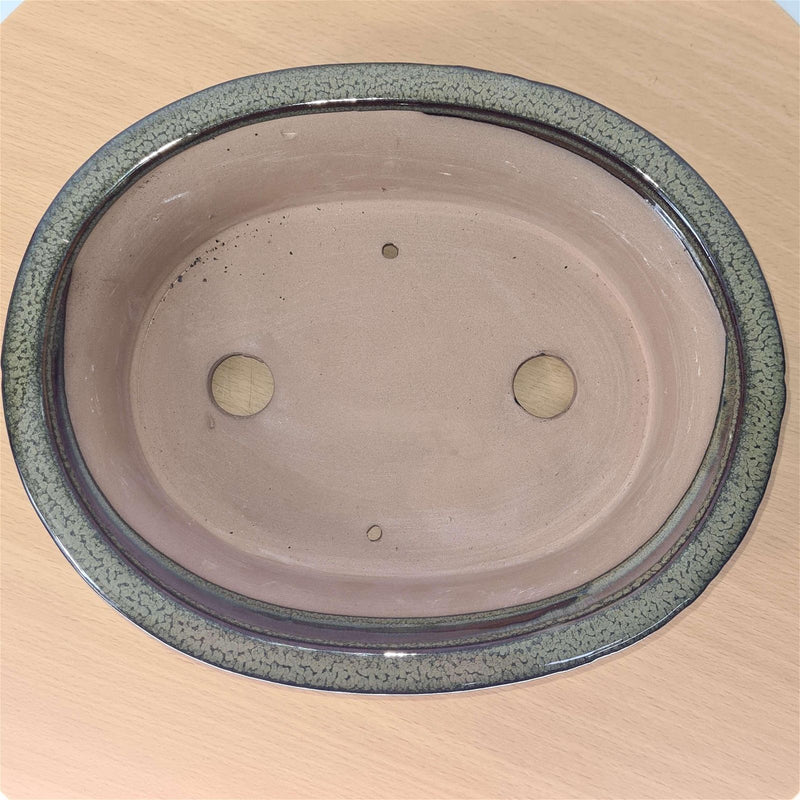 27cm Glazed Bonsai Pot | Oval | 27cm x 22cm x 8cm | Green - Yorkshire Bonsai