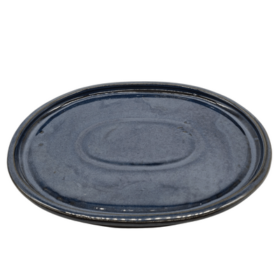 28cm Glazed Bonsai Pot Drip Tray | Oval | Blue - Yorkshire Bonsai