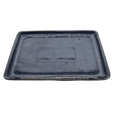 28cm Glazed Bonsai Pot Drip Tray | Rectangle | Blue - Yorkshire Bonsai