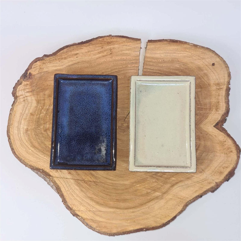 28cm Glazed Bonsai Pot Drip Tray | Rectangle | Blue - Yorkshire Bonsai