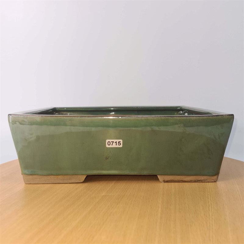 30cm Glazed Bonsai Pot | Rectangle | 30cm x 23cm x 9cm | Green - Yorkshire Bonsai