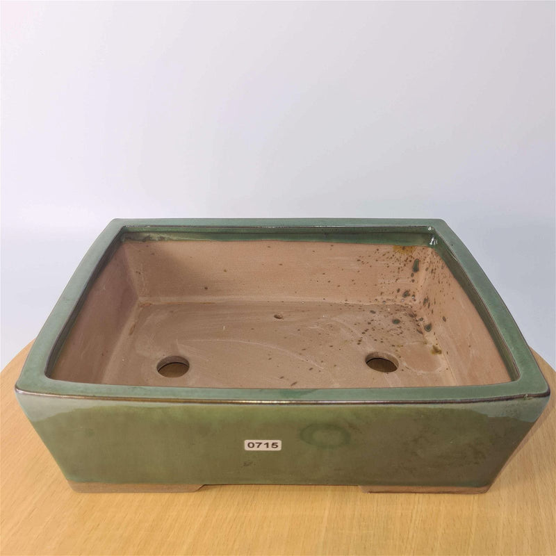 30cm Glazed Bonsai Pot | Rectangle | 30cm x 23cm x 9cm | Green - Yorkshire Bonsai