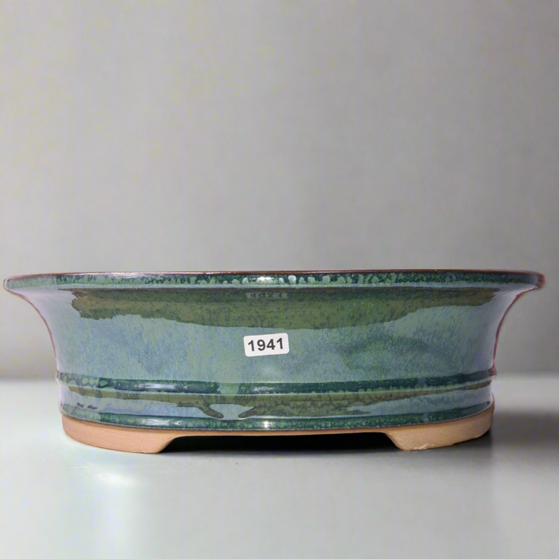 31cm Glazed Bonsai Pot | Oval | 31cm x 25cm x 9cm | Green