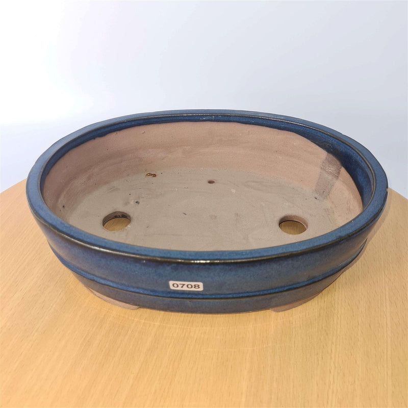 31cm Glazed Bonsai Pot | Oval | 31cm x 24cm x 8cm | Blue - Yorkshire Bonsai