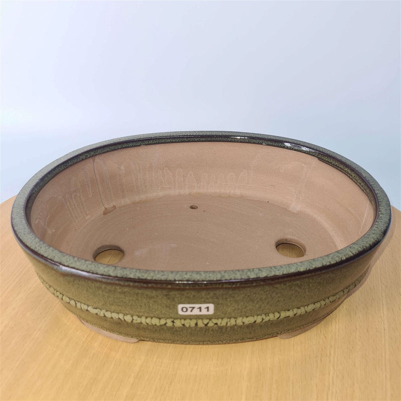 31cm Glazed Bonsai Pot | Oval | 31cm x 24cm x 8cm | Green - Yorkshire Bonsai