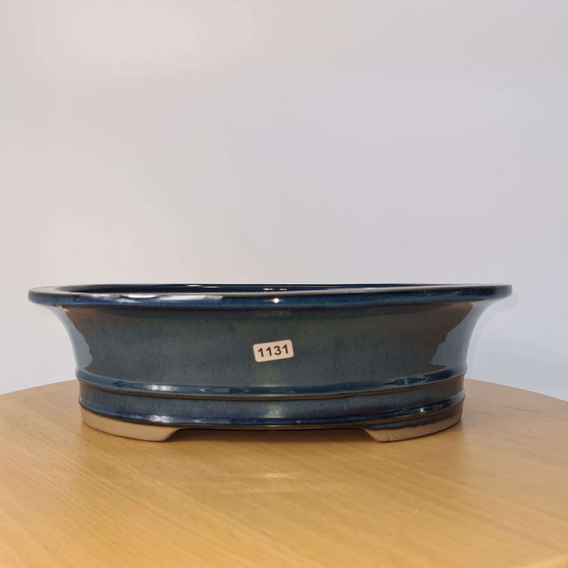 31cm Glazed Bonsai Pot | Oval | 31cm x 24cm x 9cm | Blue - Yorkshire Bonsai