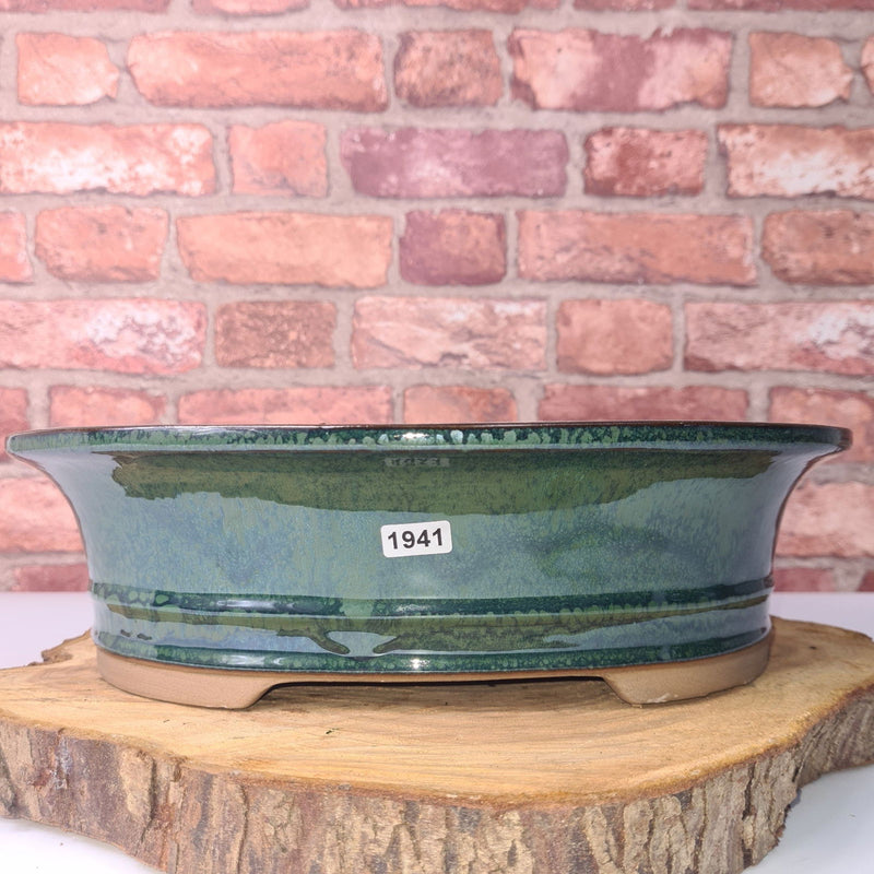 31cm Glazed Bonsai Pot | Oval | 31cm x 25cm x 9cm | Green - Yorkshire Bonsai
