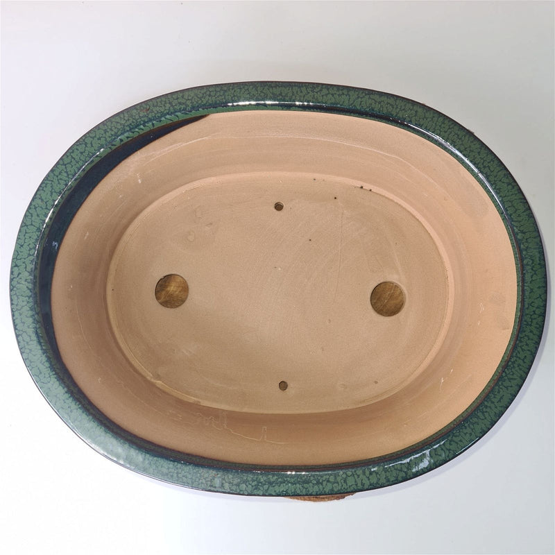 31cm Glazed Bonsai Pot | Oval | 31cm x 25cm x 9cm | Green - Yorkshire Bonsai