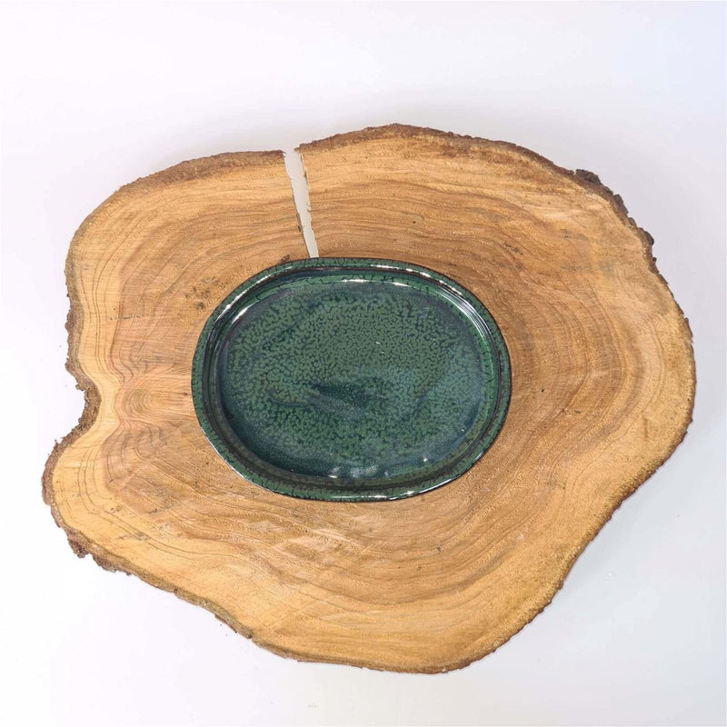 31cm Glazed Drip Tray | Oval | Dark Green - Yorkshire Bonsai