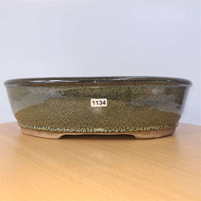 32cm Glazed Bonsai Pot | Oval | 32cm x 25cm x 9cm | Green - Yorkshire Bonsai