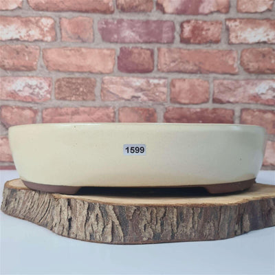 32cm Glazed Bonsai Pot | Oval | 32cm x 26cm x 7cm | White - Yorkshire Bonsai