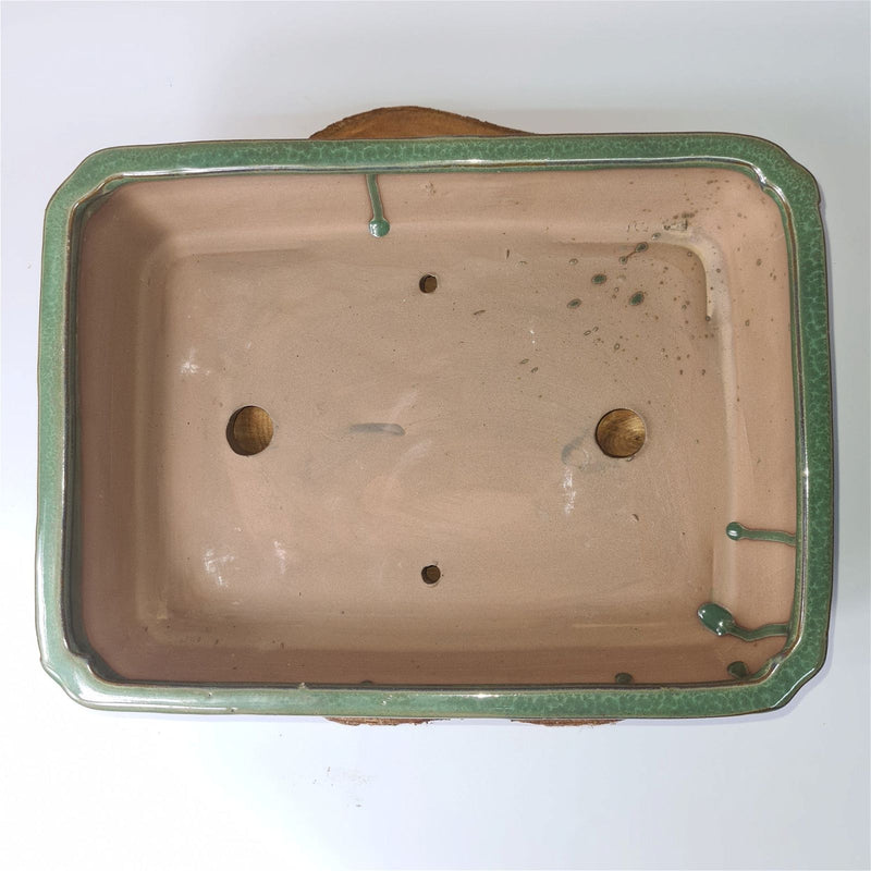 32cm Glazed Bonsai Pot | Rectangle | 32cm x 24cm x 8cm | Green - Yorkshire Bonsai