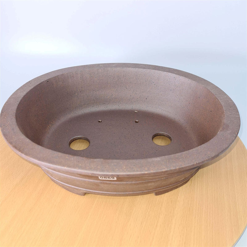 33cm Premium Unglazed Bonsai Pot | Oval | 33cm x 27cm x 10cm | Brown - Yorkshire Bonsai