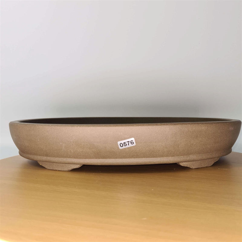 37cm Premium Handmade Unglazed Bonsai Pot | Oval | 37cm x 26cm x 6.5cm | Brown - Yorkshire Bonsai