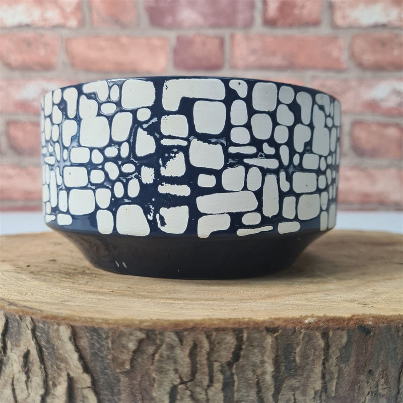 CLEARANCE 15cm Glazed Bonsai Pot | Round | 15cm x 8cm | White & Blue - Yorkshire Bonsai