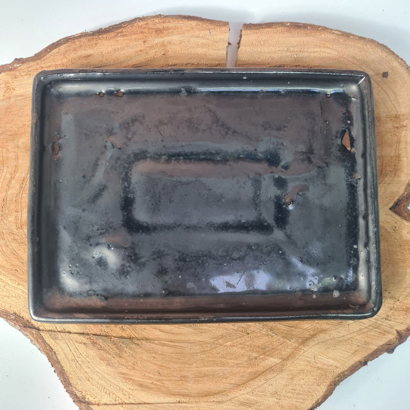 CLEARANCE 20cm Glazed Drip Tray | Rectangle | 20cm x 15cm | Silver - Yorkshire Bonsai