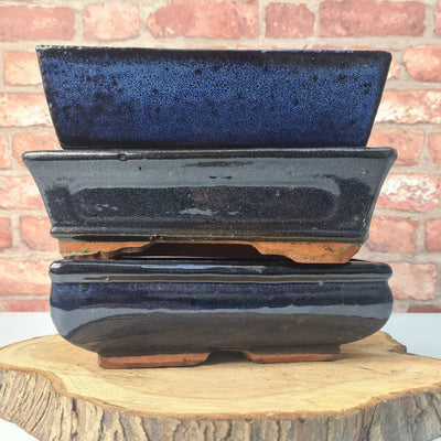 CLEARANCE 23cm Glazed Bonsai Pot | Rectangle | 23cm x 15cm x 7cm | Blue - Yorkshire Bonsai