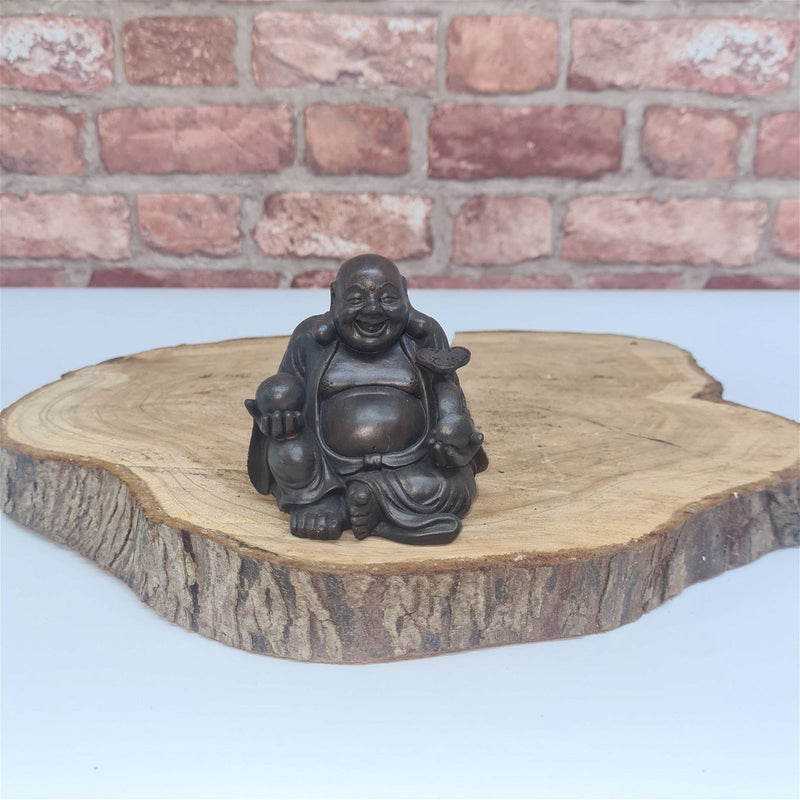 Laughing Buddha | Brushed Wood Effect Resin Figurine - Yorkshire Bonsai