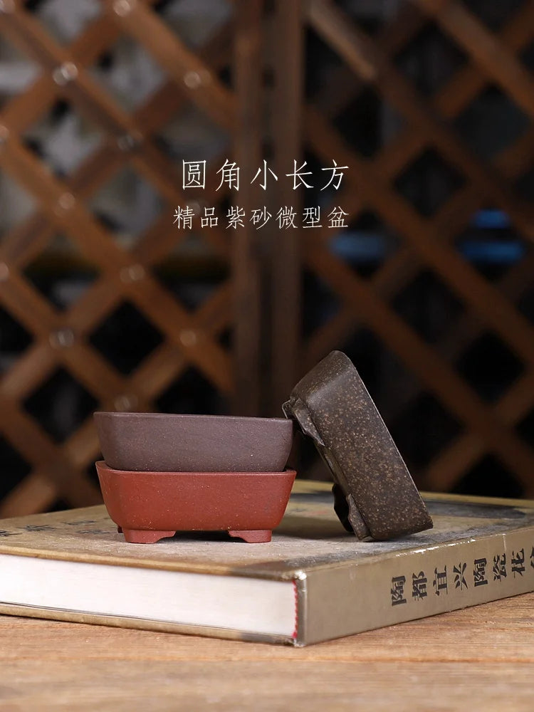 Purple Sand Round Angle Rectangle Bonsai Pot Tradition Chinese Garden Decoration