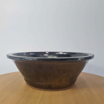 25cm Glazed Bonsai Pot | Round | 25cm x 10cm | Black / Silver - Yorkshire Bonsai